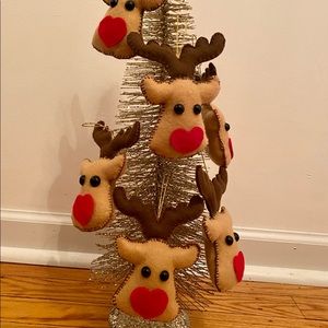 Lot of 5 Christmas Tree RUDOLPH DEER Handmade Felt Ornaments Decorations